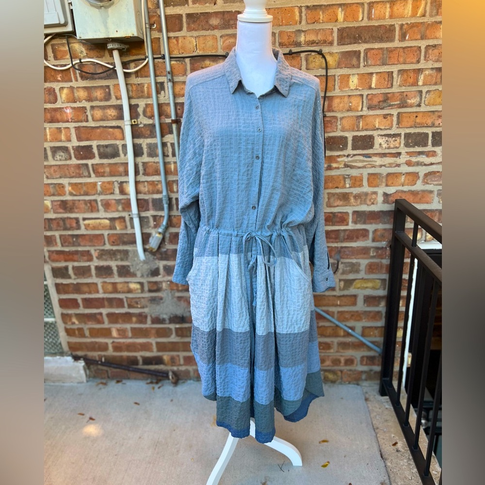 Free people blue long sleeve button down maxi dress size XL